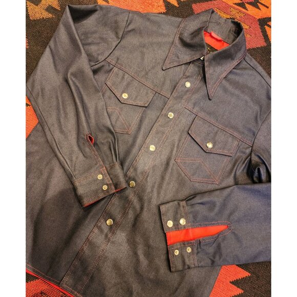 Christopher Road Denim Western Shirt Jacket With Red Stitching & Snap Buttons - Picture 7 of 9